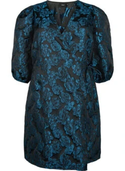 Zizzi Jacquard Wrap Dress With 3/4 Sleeves -Chic Soldes E04172B 0199 Front