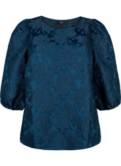 Zizzi Jacquard Blouse With 3/4 Sleeves -Chic Soldes E04173A 0291 Front