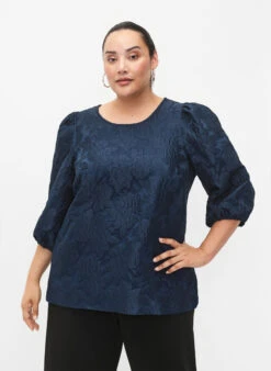 Zizzi Jacquard Blouse With 3/4 Sleeves