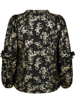 Zizzi Long-sleeved Blouse With Frills And Foil Print -Chic Soldes E04177A 0199 Back