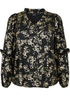 Zizzi Long-sleeved Blouse With Frills And Foil Print -Chic Soldes E04177A 0199 Front