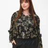 Zizzi Long-sleeved Blouse With Frills And Foil Print -Chic Soldes E04177A 0199 ModelFront