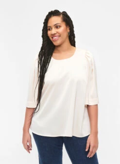 Zizzi Satin Blouse With Half-length Sleeves