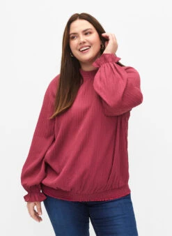 Zizzi Smock Blouse With Ruffles And Texture