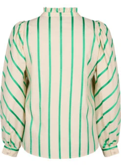 Zizzi Striped Cotton Shirt Blouse With Ruffle Collar -Chic Soldes E04212A 9990 Back