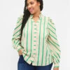 Zizzi Striped Cotton Shirt Blouse With Ruffle Collar -Chic Soldes E04212A 9990 ModelFront