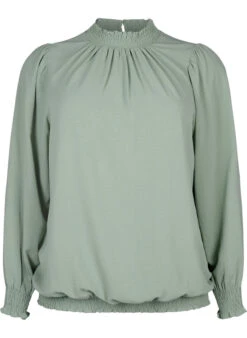 Zizzi Solid Color Smock Blouse With Long Sleeves -Chic Soldes E04213B 0850 Front