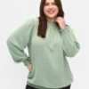 Zizzi Solid Color Smock Blouse With Long Sleeves -Chic Soldes E04213B 0850 ModelFront