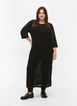 Zizzi 3/4 Sleeve Dress With Knitted Lace Pattern