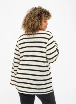 Zizzi Striped Cardigan With Tie-string -Chic Soldes E04218A 9990 ModelBack