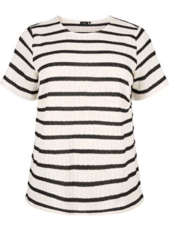 Zizzi Short Sleeve Blouse With Contrast-colored Stripes -Chic Soldes E04218B 9990 Front