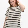 Zizzi Short Sleeve Blouse With Contrast-colored Stripes -Chic Soldes E04218B 9990 ModelFront