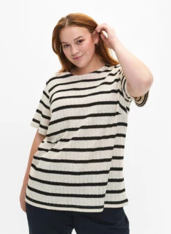 Zizzi Short Sleeve Blouse With Contrast-colored Stripes