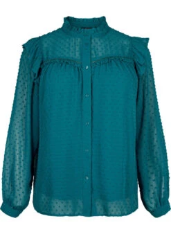 Zizzi Shirt Blouse With Ruffles And Dotted Texture -Chic Soldes E04222A 1566 Front