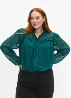 Zizzi Shirt Blouse With Ruffles And Dotted Texture