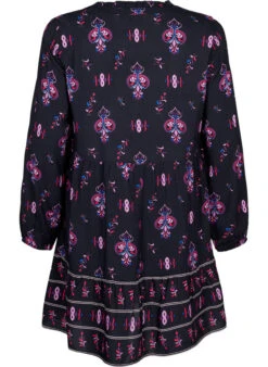 Zizzi Long Sleeve Viscose Dress With Print -Chic Soldes E04223A 9990 Back