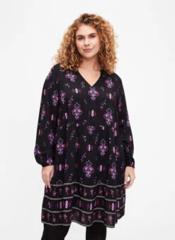 Zizzi Long Sleeve Viscose Dress With Print