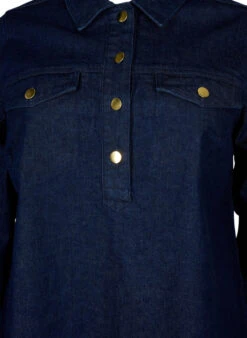 Zizzi Denim Dress With A-shape And Buttons -Chic Soldes E04226A 1075 Details1