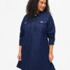 Zizzi Denim Dress With A-shape And Buttons -Chic Soldes E04226A 1075 ModelFront