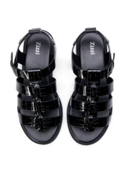Zizzi Wide Fit Sandal In Shiny Crocodile Leather -Chic Soldes F00011B 0199 Details1
