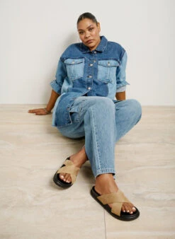 Zizzi Faux Suede Sandal With Cross Straps