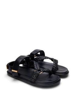Zizzi Wide Fit Leather Sandal With Velvet Straps -Chic Soldes F00057A 0199 Back
