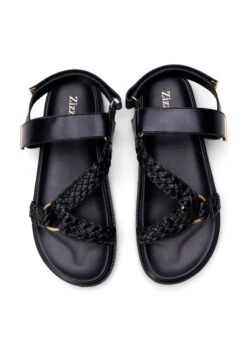 Zizzi Wide Fit Leather Sandal With Velvet Straps -Chic Soldes F00057A 0199 Details1