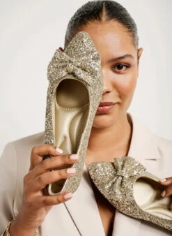 Zizzi Wide Fit Glitter Ballerina With Bow