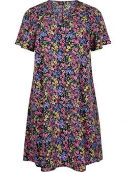 FLASH - V-neck Dress With Floral Print -Chic Soldes FL0010D 8001 Front