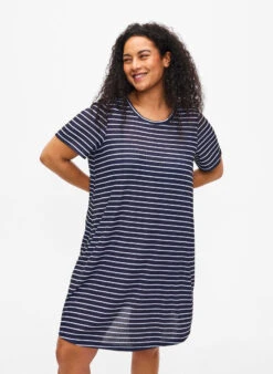 FLASH - Striped Dress With Short Sleeves