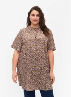 FLASH - Floral Tunic With Short Sleeves