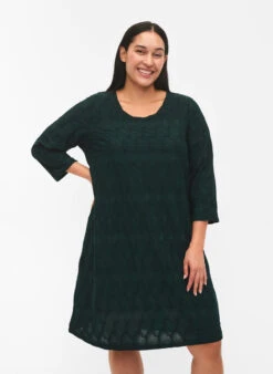 FLASH - Dress With Texture And 3/4 Sleeves