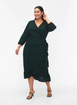 FLASH - Wrap Dress With 3/4 Sleeves