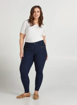 Zizzi Close-fitting Trousers With Zip Details -Chic Soldes J10812A 1496 ModelFullBody