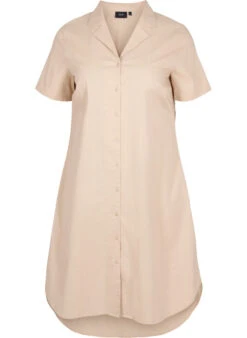 Zizzi Long Cotton Shirt With Short Sleeves -Chic Soldes J10837B 0924 Front