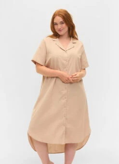 Zizzi Long Cotton Shirt With Short Sleeves