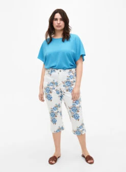 Zizzi Amy High Waist Capri Jeans With Floral Print