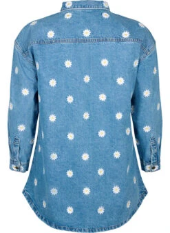Zizzi Loose Denim Shirt With Embroidered Daisies -Chic Soldes J10957D 1030 Back