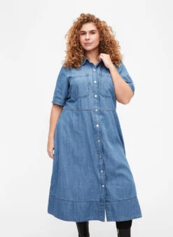 Zizzi Denim Shirt Dress With Short Sleeves