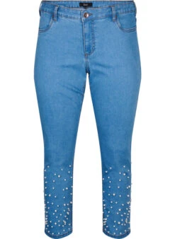 Zizzi Slim Fit Emily Jeans With Pearls -Chic Soldes J20019D 1030 Front