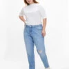 Zizzi Mille Mom Fit Jeans With Destroy -Chic Soldes J20028A 1414 ModelFront