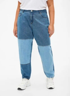 Zizzi Mille Mom Fit Jeans With Colorblock And High Waist -Chic Soldes J20033B 1025 ModelDetail1