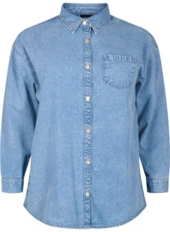 Zizzi Loose Denim Shirt With Chest Pocket -Chic Soldes J20039A 1025 Front