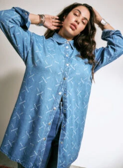 Zizzi Loose Denim Jacket With Pattern