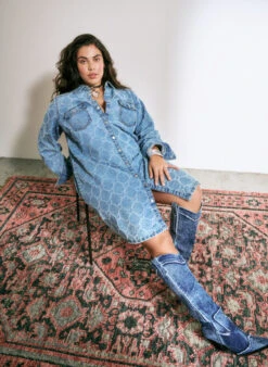 Zizzi Denim Dress With Destroy Pattern