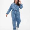 Zizzi Long-sleeved Denim Jumpsuit -Chic Soldes J20066C 1025 ModelFront