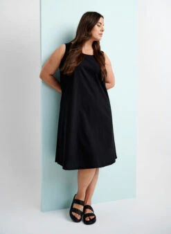 Zizzi Sleeveless Cotton Dress With A-line Cut