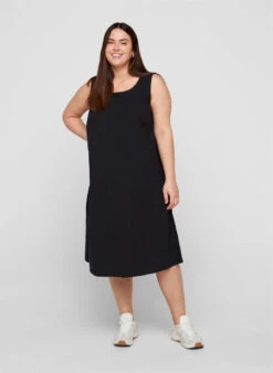Zizzi Sleeveless Cotton Dress With A-line Cut -Chic Soldes J80000E 0199 ModelFullBody