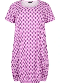 Zizzi Short-sleeved, Printed Cotton Dress -Chic Soldes J80000Q 8027 Front