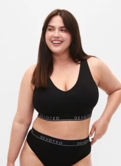 Cotton Bra With V-neckline And Text Print